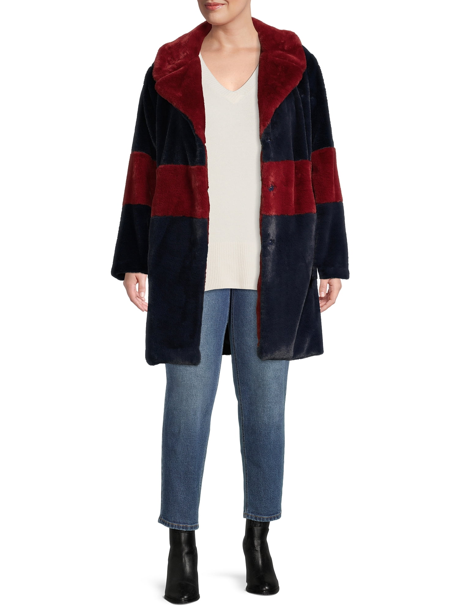 Time and Tru Women's and Plus Full Length Faux Fur Coat