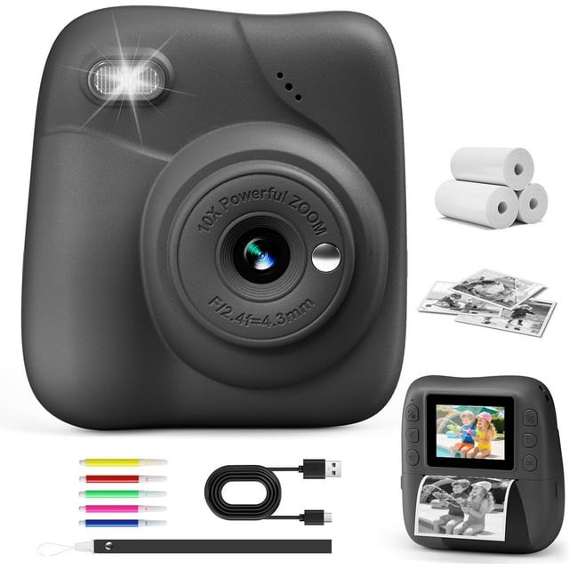 Cámara Instantánea para Niños con Irión, Cámara Instantánea HD 1080P para Niños con Tarjeta de 32G y 3 Rollos de Papel de Irión, Juguete Portátil para Niños Pequeños, Regalos de