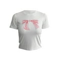thumbnail image 5 of Women Crop T-Shirts Bow Print Summer Short Sleeve Basic Tops Casual Pullovers for Streetwear Aesthetic Grunge Clothes, 5 of 7