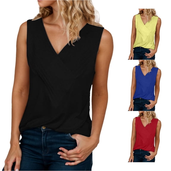 Xijirk Women Wrap V Neck Sleeveless Tank Top Loose Fit Casual Blouse for Summer Daily Outfit,Black,5XL