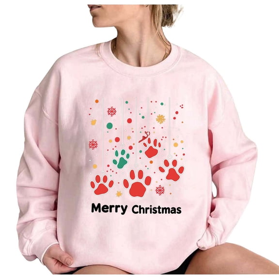 Maplenight Christmas Sweatshirts for Women Fleece Graphic Printed Crew Neck Sweatshirts Fall Winter Long Sleeve Casual Pullover Tops