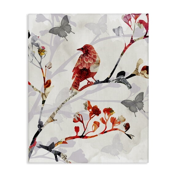 Stupell Industries Patterned Birds on Branches Landscape & Nature Painting Wrapped Canvas Art Print Wall Art, 16 x 20