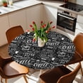 thumbnail image 5 of Round Fitted Tablecloth,Coffee Time White Quote on Black Circle Table Cover Waterproof Table Cloth with Elastic Edge,Milk Tea Cup Cocoa Bean Outdoor Tablecloths for Kitchen Picnic 55-60in, 5 of 9