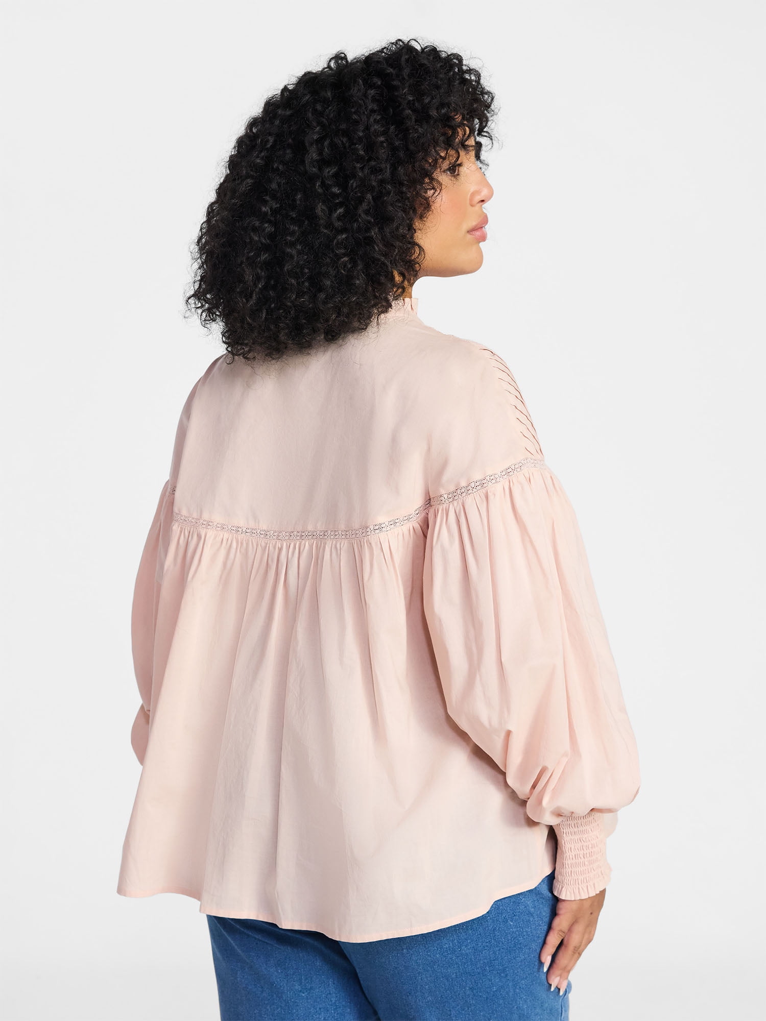 Terra & Sky Women's Plus Size Lace Inset Blouse with Long Sleeves, Sizes 0X-5X