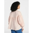 thumbnail image 2 of Terra & Sky Women's Plus Size Lace Inset Blouse with Long Sleeves, Sizes 0X-5X, 2 of 5