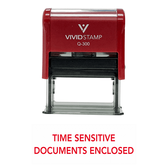 Vivid Stamp TIME SENSITIVE DOCUMENTS ENCLOSED Self Inking Rubber Stamp (Red Ink) - Large