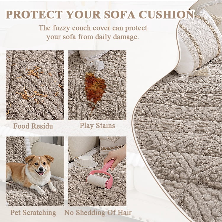 Vaukki 27.6"×59" Geometric Jacquard Sofa Slipcover,Non-Slip Washable Pet Friendly Couch Cover Furniture Cushion Protector for Dogs Cats,Coffee