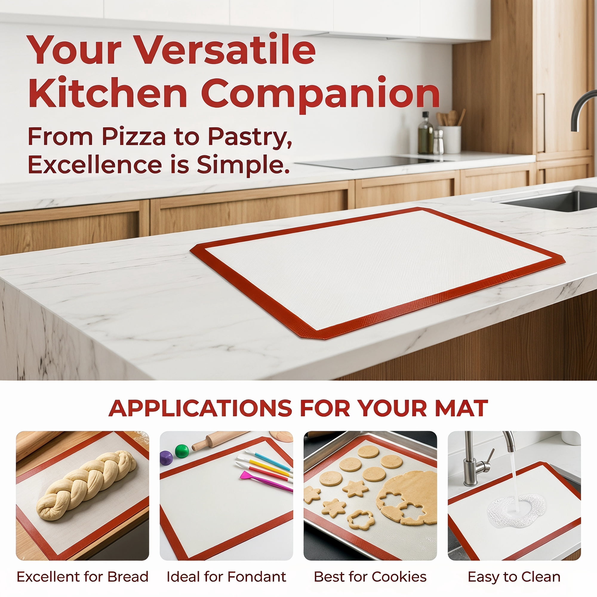 Unique Bargains Heat Resistant Dough Rolling Baking Sheet Pastry Mat Red-White 16.5"x11.6"