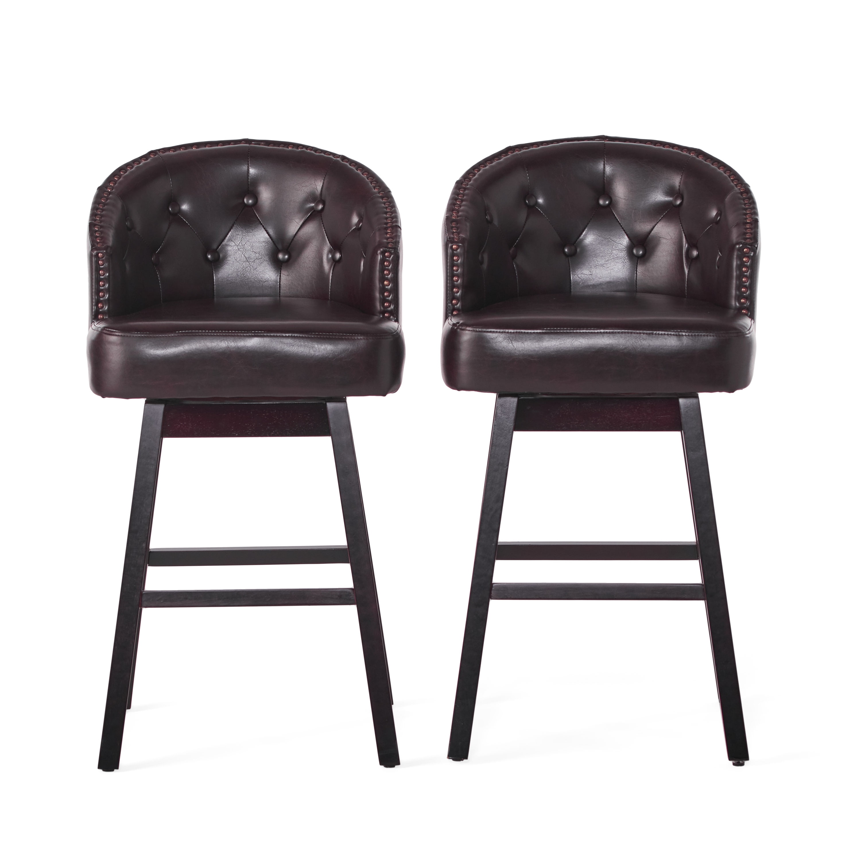 Noble House Morgan Brown Bonded Leather Swivel Bar Stool (Set of 2)
