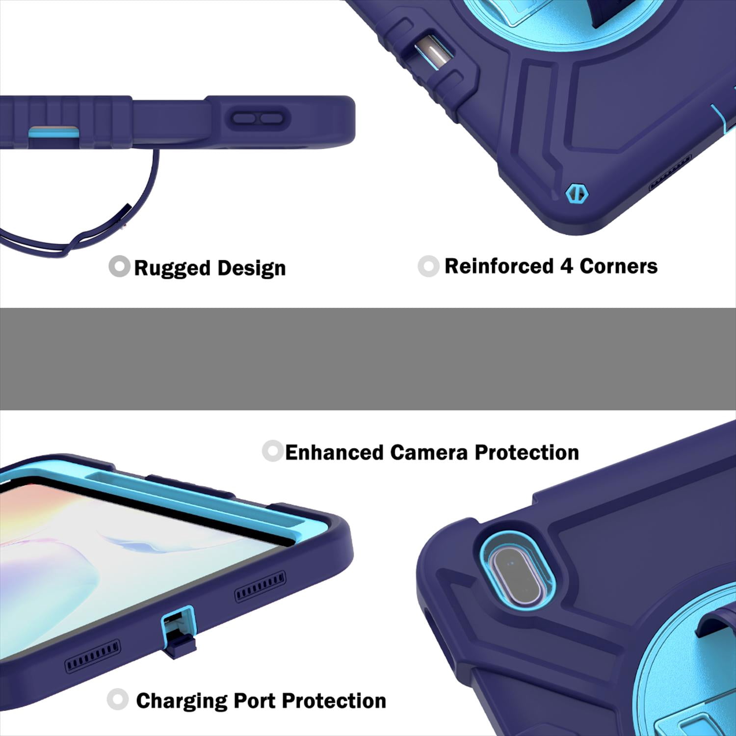Case for iPad 11th Generation 2025 11-inch/10th Generation 2022 10.9-inch, Heavy Duty Military Grade Shockproof Rugged Protective Cover with Built-in Stand/Pencil Holder Shoulder Strap, Navy Blue