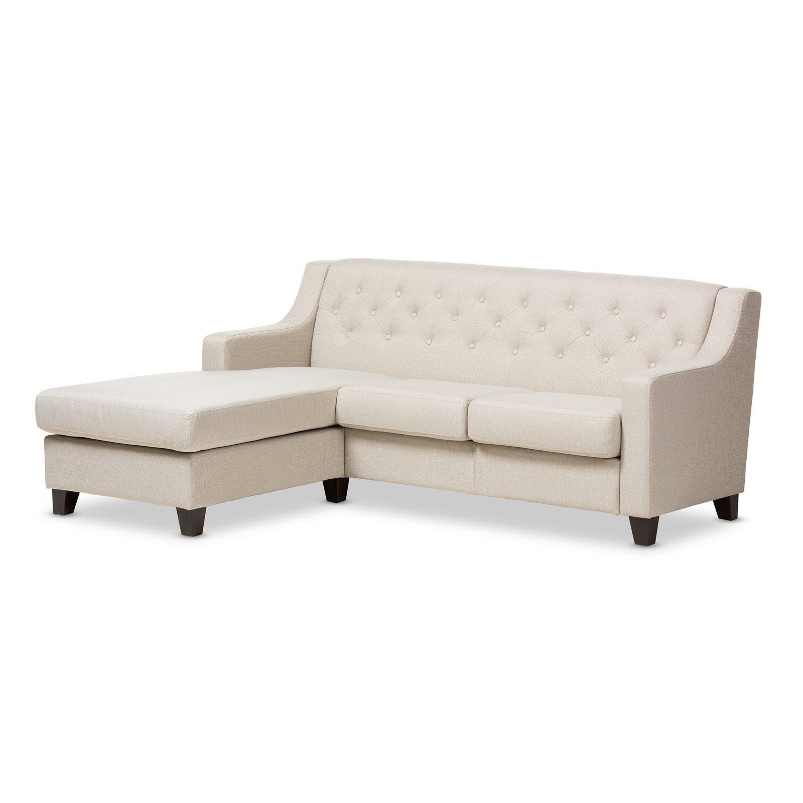 Baxton Studio Arcadia Light Beige Fabric Upholstered Button-Tufted 2-Piece Sectional Sofa