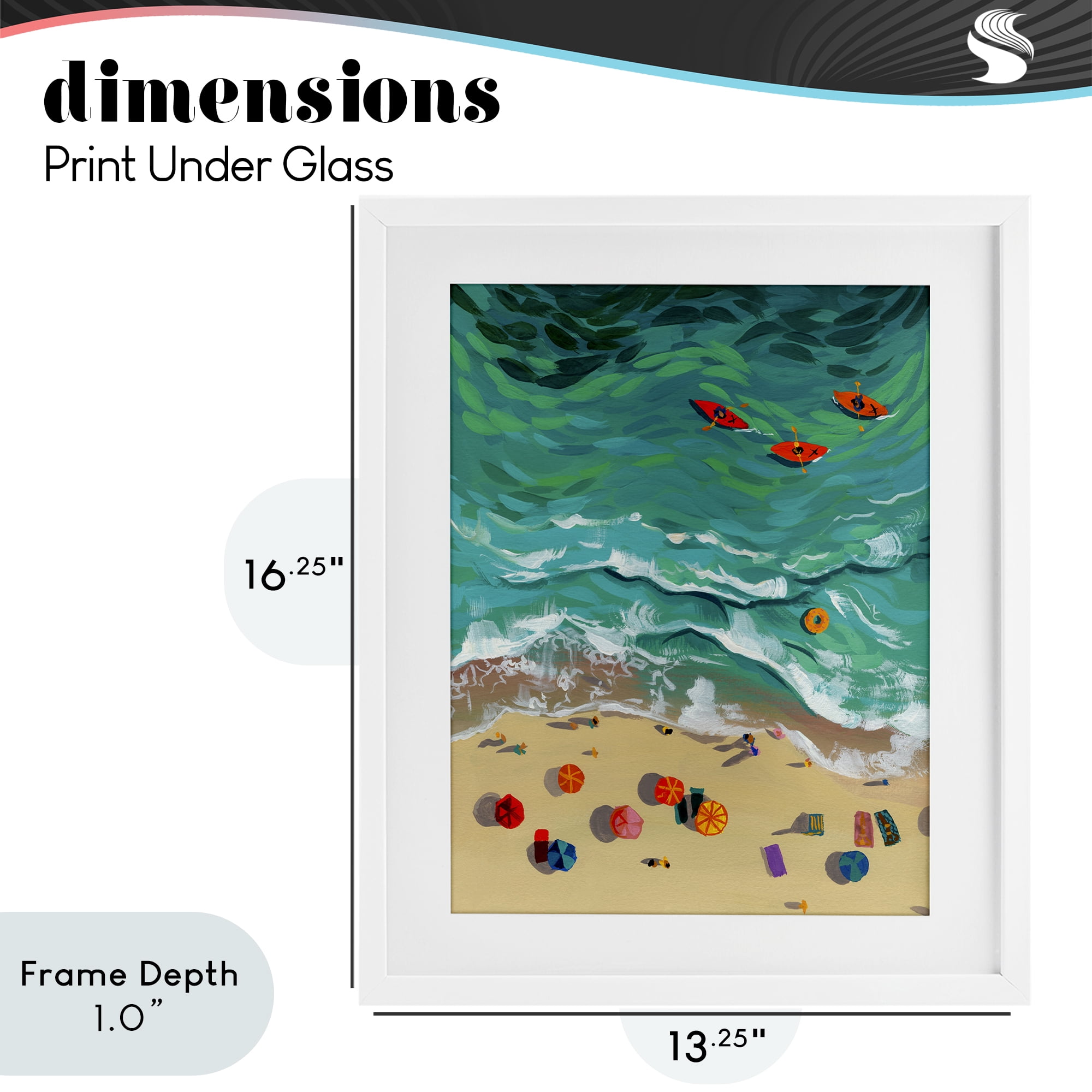Stupell Industries Three Kayaks in Turquoise Waves White Framed Print Under Glass, design by Brook Page