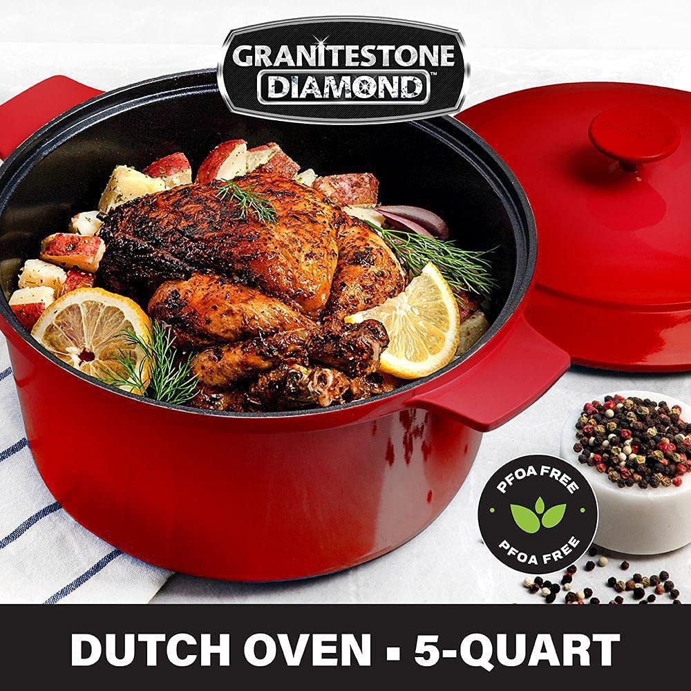 Granite Stone 5Qt Dutch Oven Ultra-Durable Mineral & Diamond Nonstick Coating Dutch Oven, Red - 1