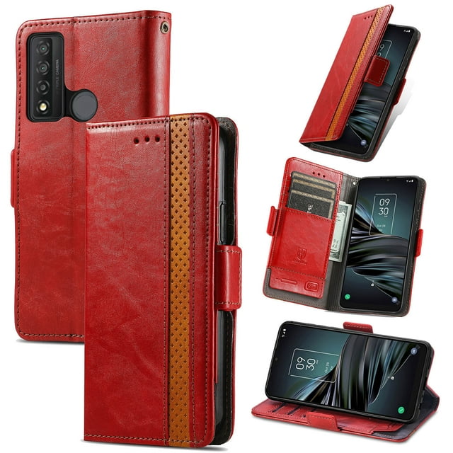 Case for TCL 20 XE Cover Leather Wallet Folio Case Book Design Flip Magnetic Closure - Red