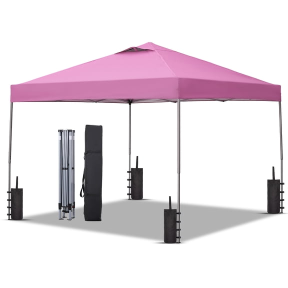 Ainfox 10x10 ft Pop Up Canopy Tent with 4 Weighted Bags, Instant Outdoor Shade Shelter with Portable Carrying Bag, Waterproof UV Protection Gazebo for Events, Parties and Beach,Pink