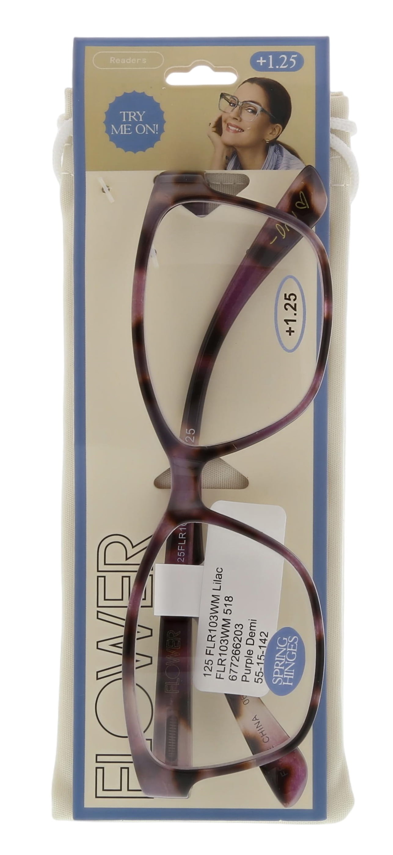(2 pack) FLOWER Womens Reading Glasses - FLR103 Lilac +1.25