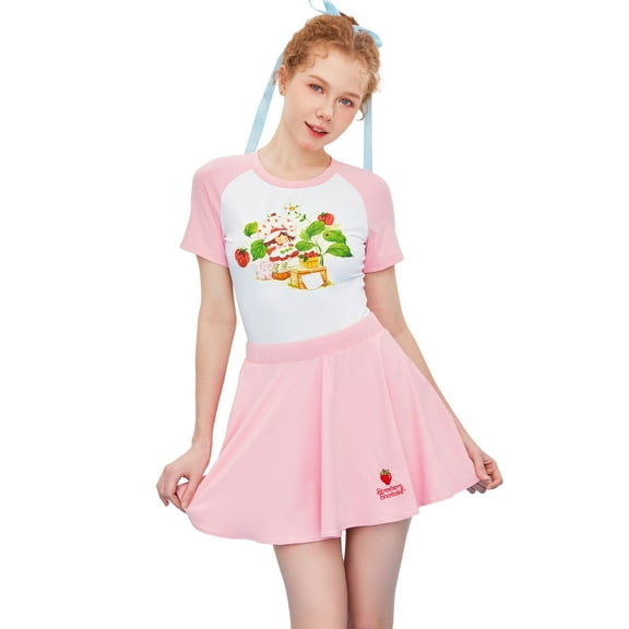 [Officially Licensed] Strawberry Shortcake Cute Bodysuit Skirt Set for Women Two-Piece Skirt Set, XL