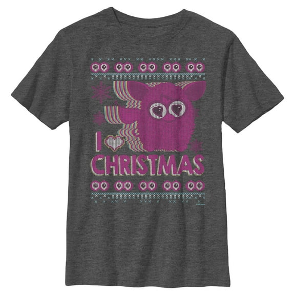Boy's Furby I Heart Christmas Ugly Sweater Print  Graphic T-Shirt