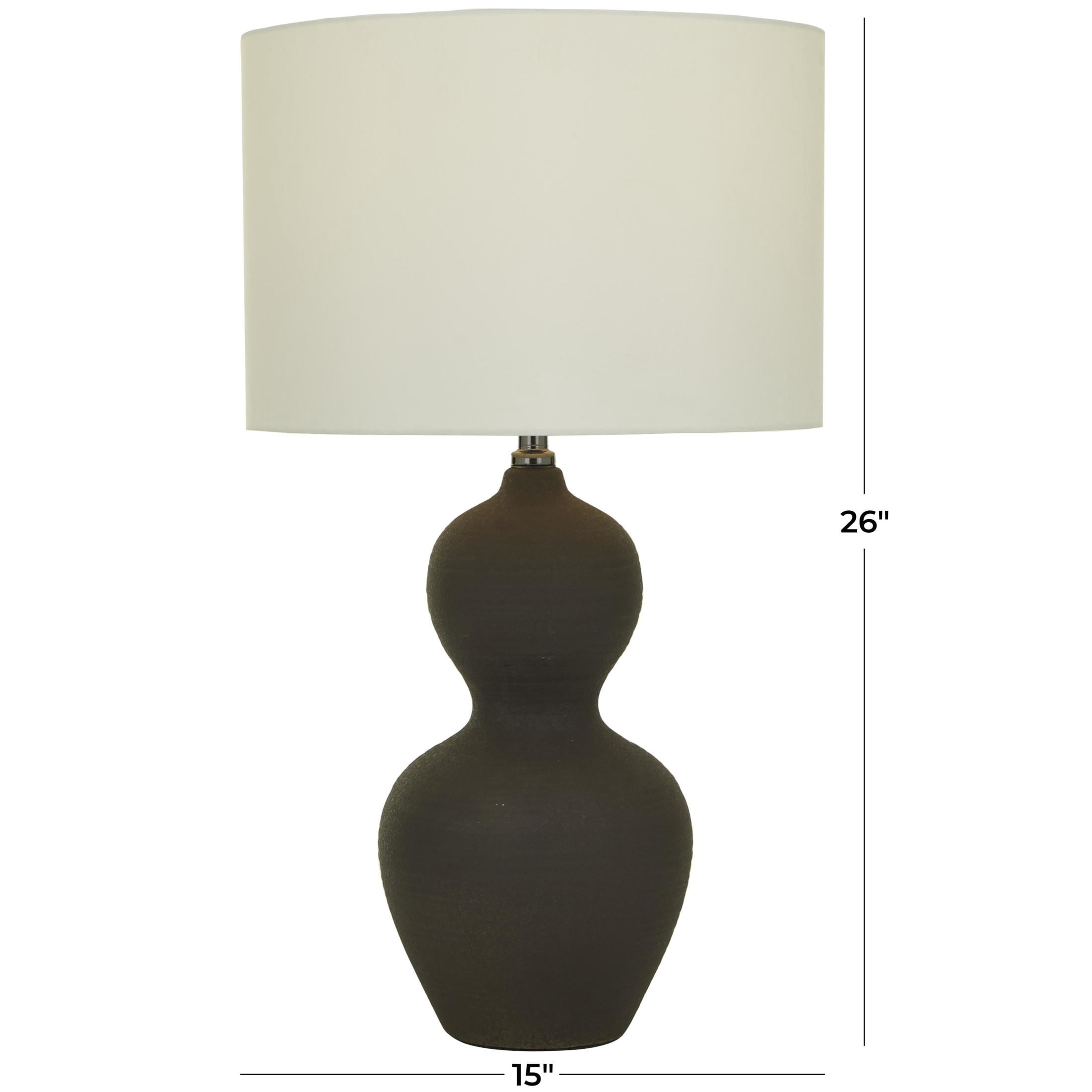 Cosmoliving by Cosmopolitan Ceramic Modern Bottle Shaped Table Lamp 15"W x 26"H, with Black Matte Body Finish and Muted Beige Lamp Shade