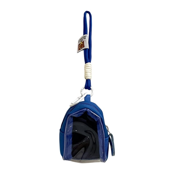Bolsa de exhibición de muñecas, mini llavero de bolsa de muñecas, caja de almacenamiento de mini figuras portátiles impermeables transparentes, bolsa azul