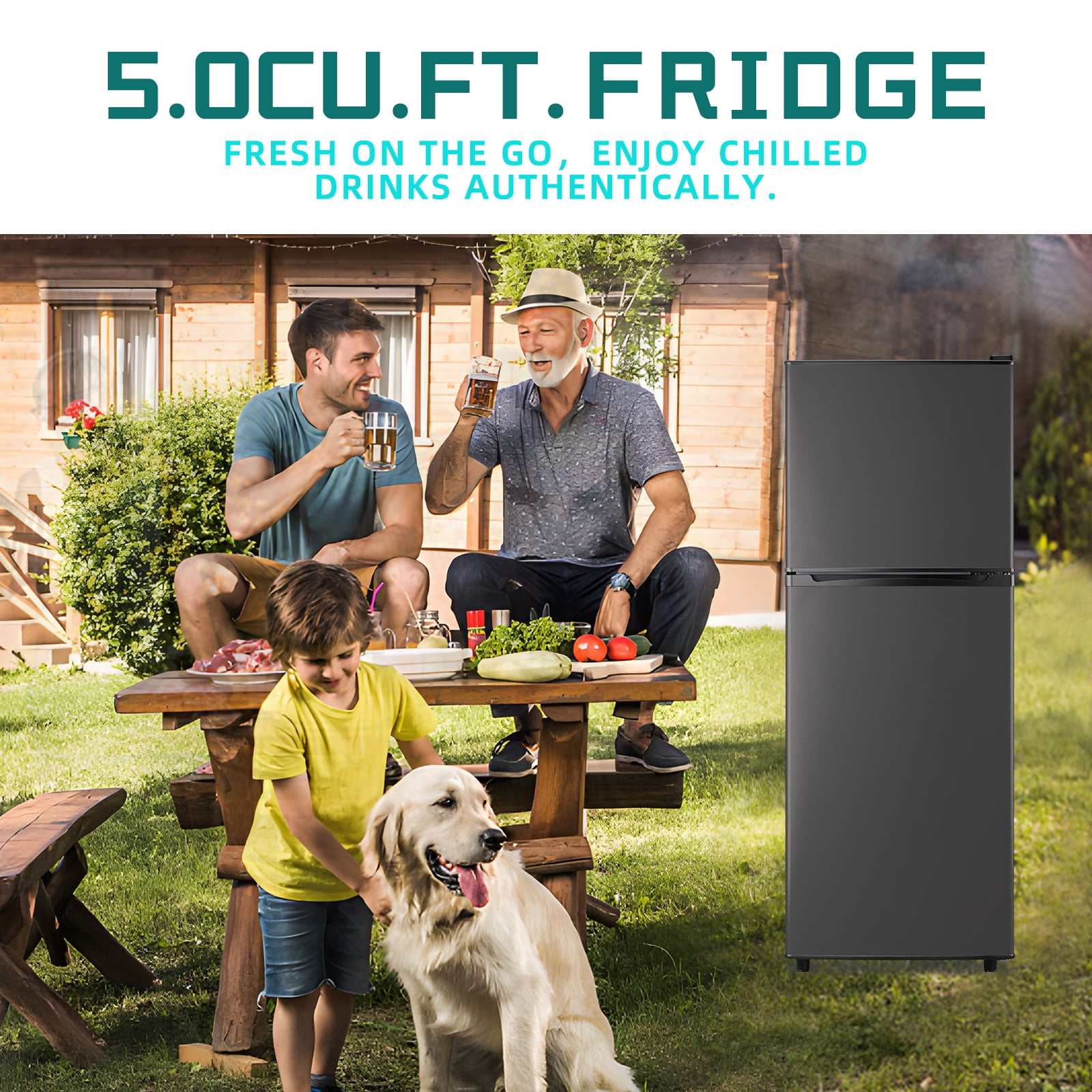 JIEJIA 5.0 Cu.Ft Apartment Size Refrigerators with Separate Freezer, 2 Door Refrigerator, Small Fridge with Freezer, Gray