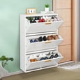 thumbnail image 3 of Kavey Metal Shoe Cabinet for Entryway, White Modern Slim Shoe Storage Cabinet for 18-24 Pairs of Shoes with 3 Flip Drawers, 3 of 7