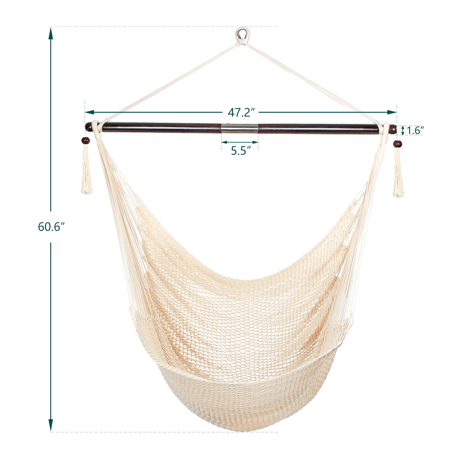 Bathonly Caribbean Hammock Swing Chair with Wood Spreader Bar, Outdoor Indoor, Max 330 lbs, Beige