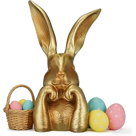 Vintage Gold Resin Rabbit Statue, 8in, Made of Resin, Suitable for Spring and Easter Decorations