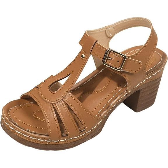 Heeled Sandals for Women Summer High Heel Open Toe Buckle Ankle Strap Comfortable Platform Walking Shoes Daily Wear Outdoor Heels Sandal