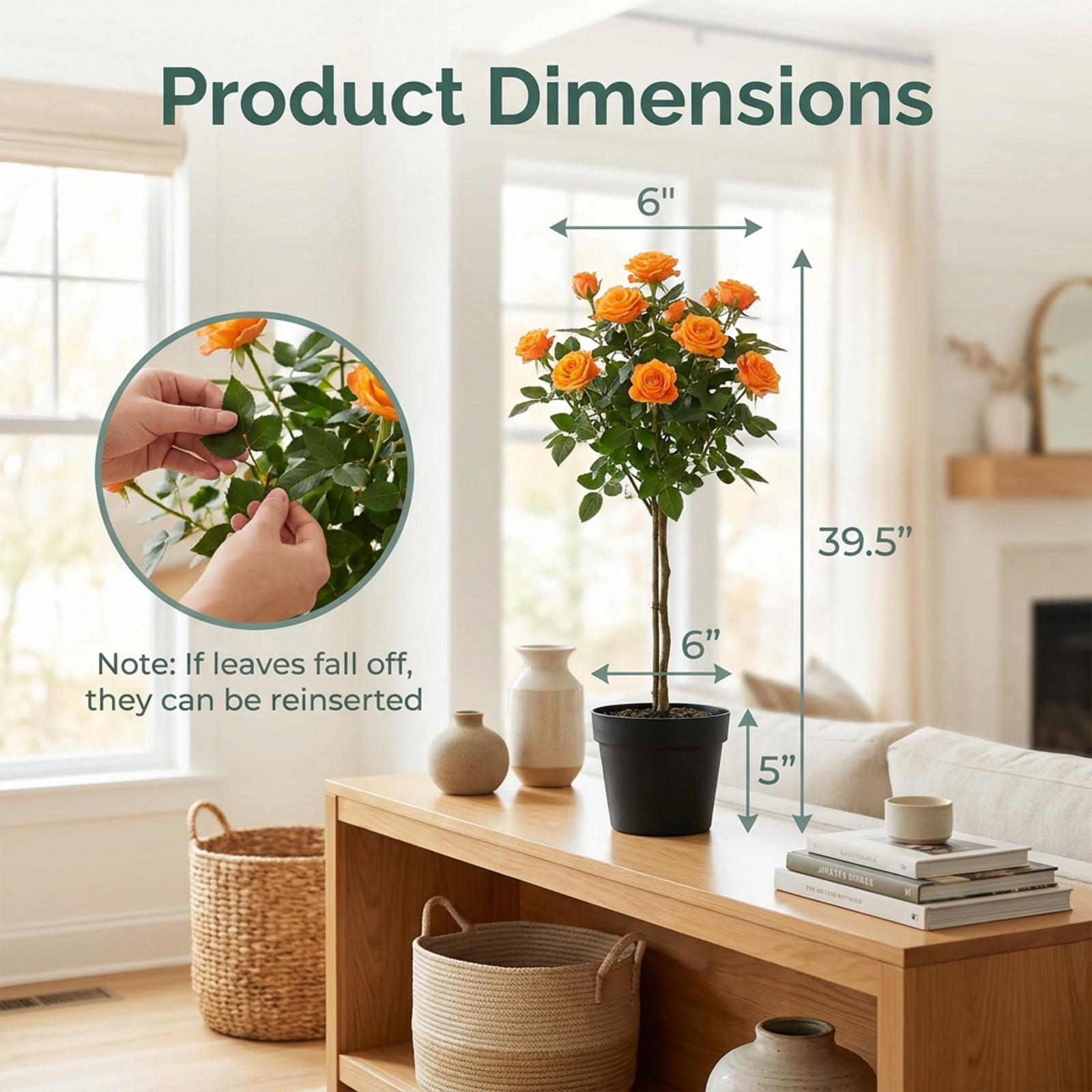 Vebreda Artificial Plant Decor, Set of 2 39.5" Artificial Camellia Tree with Orange Blossoms in Cement Pot for Decoration, Selected Materials