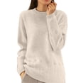 thumbnail image 3 of ManxiVoo Women's Round Neck Knit Sweater with Floral Crochet Design Vintage Style Pullover Top L Size Beige, 3 of 9