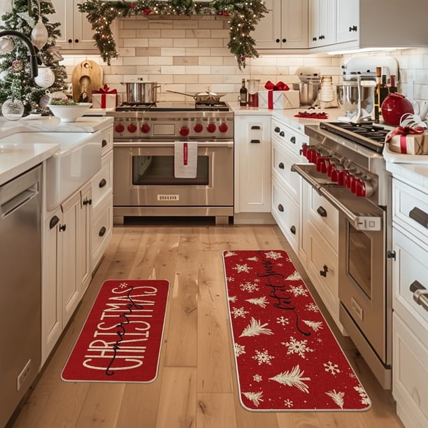 Tapete Decorativo Navideño para Cocina, Resistente Al Aceite y a Las Manchas, Tapete de Entrada Resistente Al Desgaste