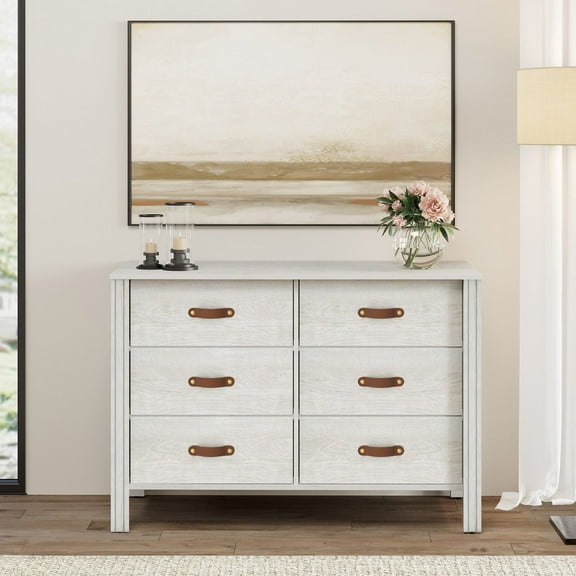 Wampat Chest of Drawers for Bedroom, Farmhouse Dresser Kids Dresser with 6 Drawers, Off White