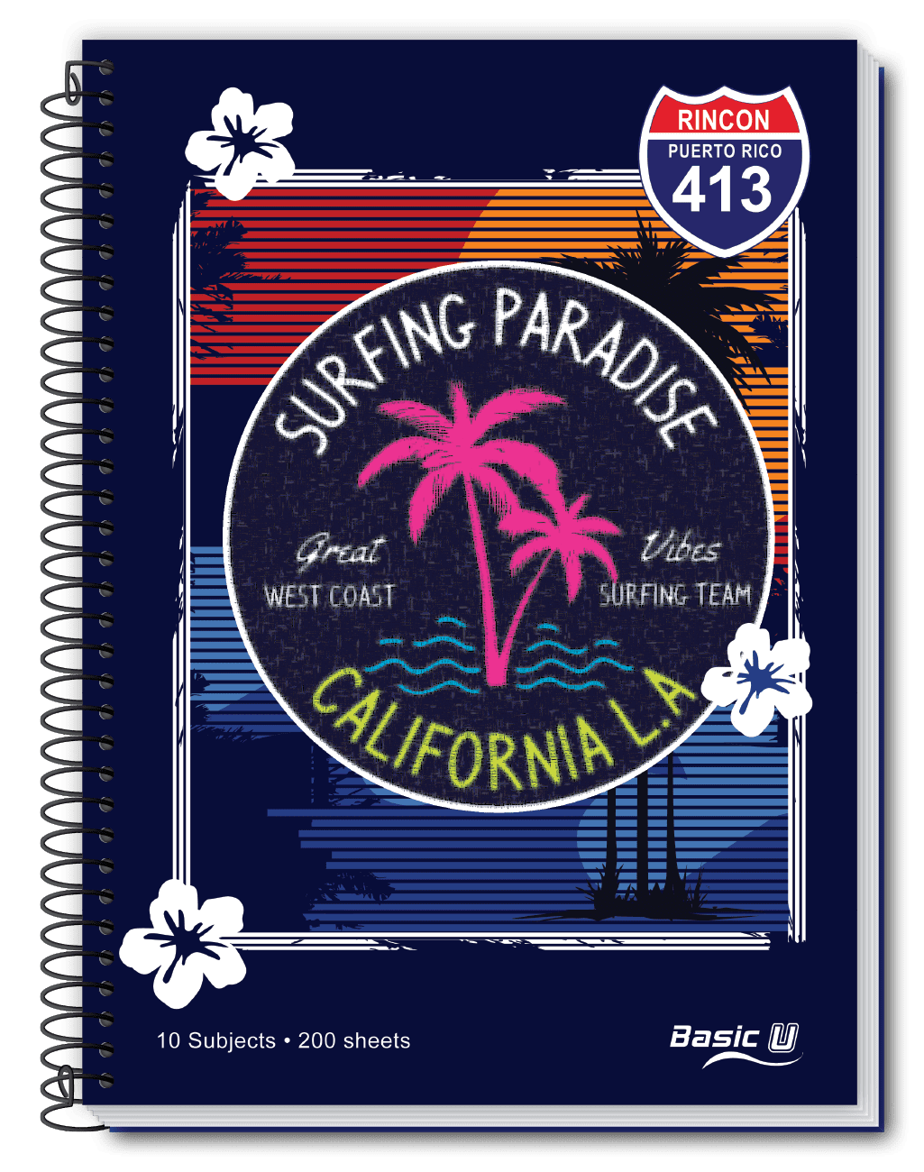 Top Star Surf College Ruled Wirebound Notebook, Case Bound, 7" x 9", 180 Sheets