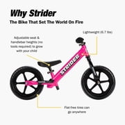 Strider 12” Sport Bike, Pink - No Pedal Balance Bicycle for Kids 1 to 4 Years - Includes Safety Pad, Padded Seat, Mini Grips & Flat-Free Tires -Easy Assembly & Tool-Free Adjustments