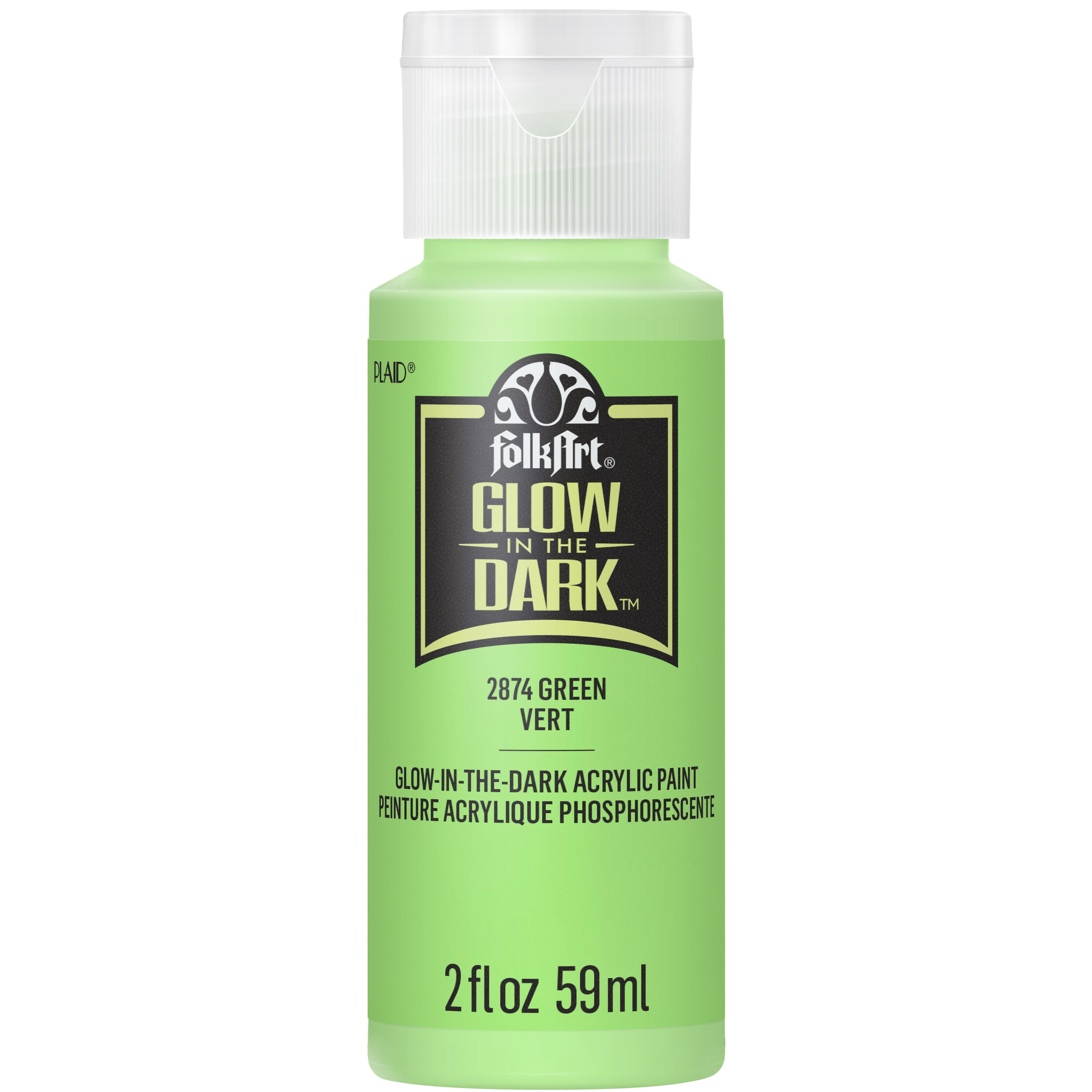 (6 pack) FolkArt Glow-in-the-Dark Acrylic Craft Paint, Matte Finish, Green, 2 fl oz
