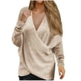 thumbnail image 2 of Juslio Women Sweaters Pullovers Women Tops Solid V Neck Long Sleeve Knit Beige, 2 of 7