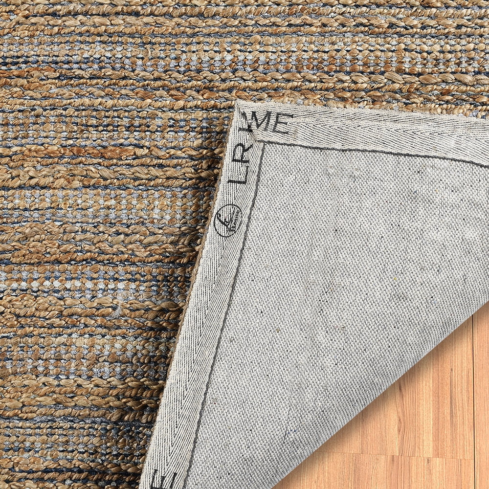 LR Home Natalie Ira Natural/Navy Striped Farmhouse Jute Blend Runner Rug, 2'6" x 7'9"