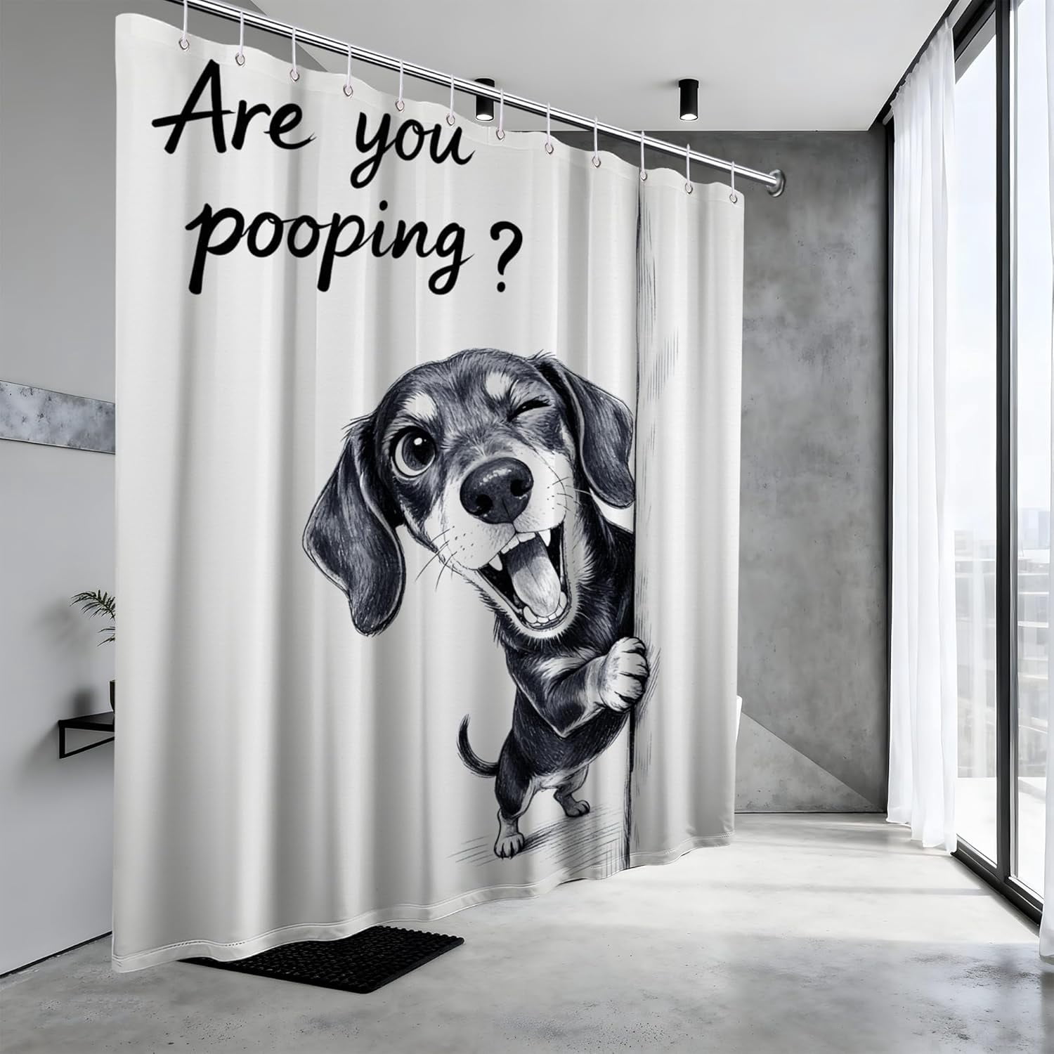 Funny Dachshund Shower Curtain are You Pooping Cute Dog Shower Curtains for Bathroom Decor Sets, Waterproof Cloth Fabric with Hooks, 36 x 72 Inch
