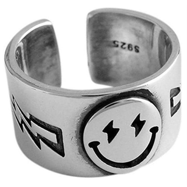 Anillos de mujer, anillo de nudillos de plata con sonrisa feliz y abierta Anillos de plata con cara sonriente feliz y abierta Calidad inigualable