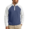 thumbnail image 3 of YOIAVAIOY Men's Quarter Zip Sweatshirts Waffle Knit Loose Fit Color Block Pullovers Stand Collar Sporty Casual Tops Navy S, 3 of 8