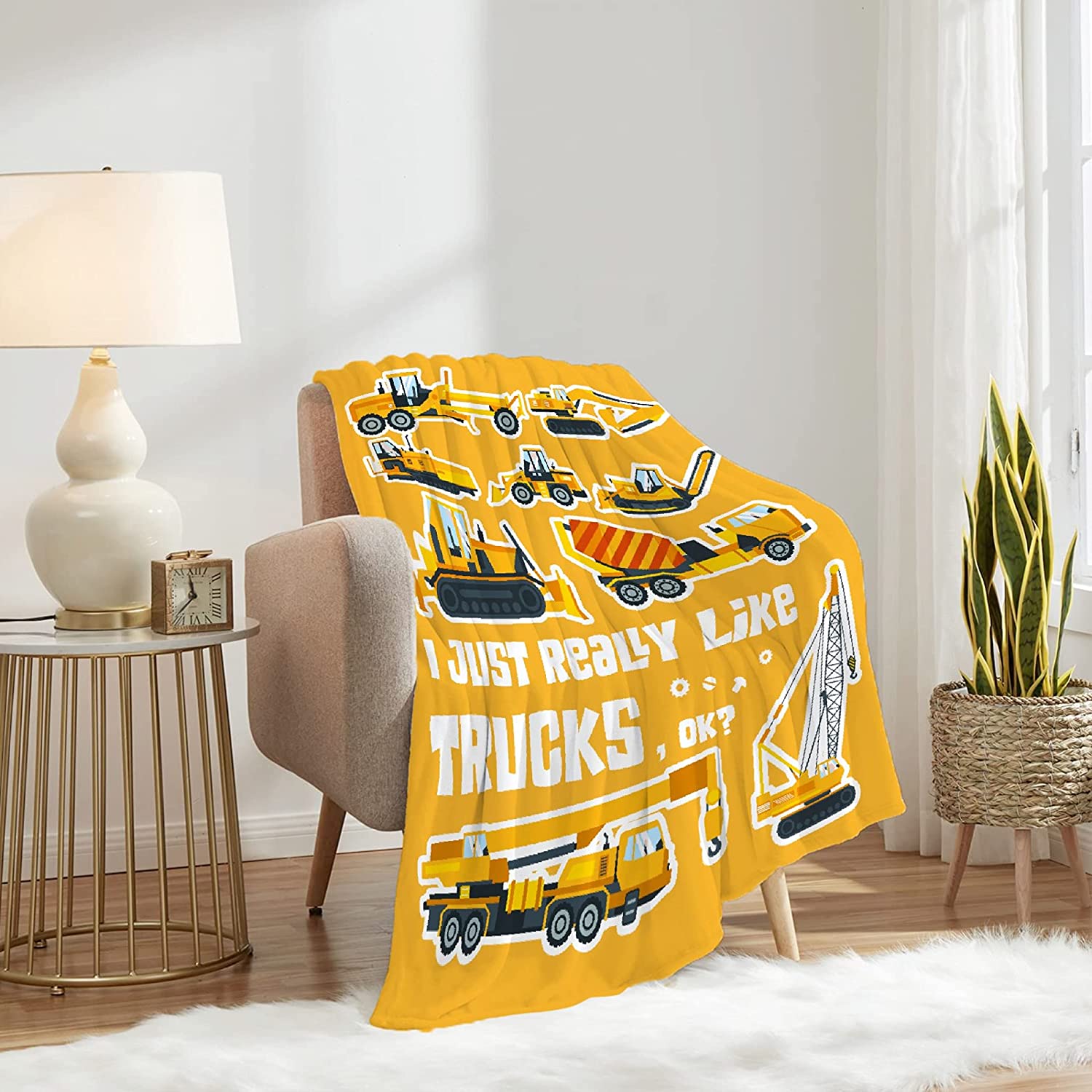 Trucks Blanket, I Just Really Like Trucks, Ok? Throw Blanket for Girls Boys Gifts, Ultral Soft Cozy Warm Flannel Fleece Suit for Sofa, Couch, Bed, Travel, Sofa 80"x60" L Blanket for Adults - image 3 of 6