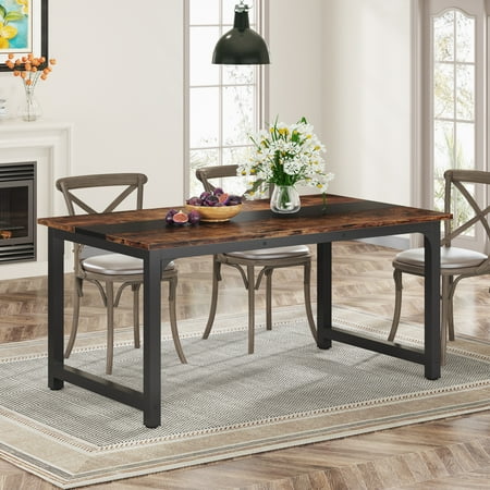 Tribesigns 63 x31.5 Dining Table Industrial Kitchen Table for 4-6 Person Rectangular Dinner Table for Dining Room Kitchen Living Room with Heavy Duty Metal Legs Vintage Brown