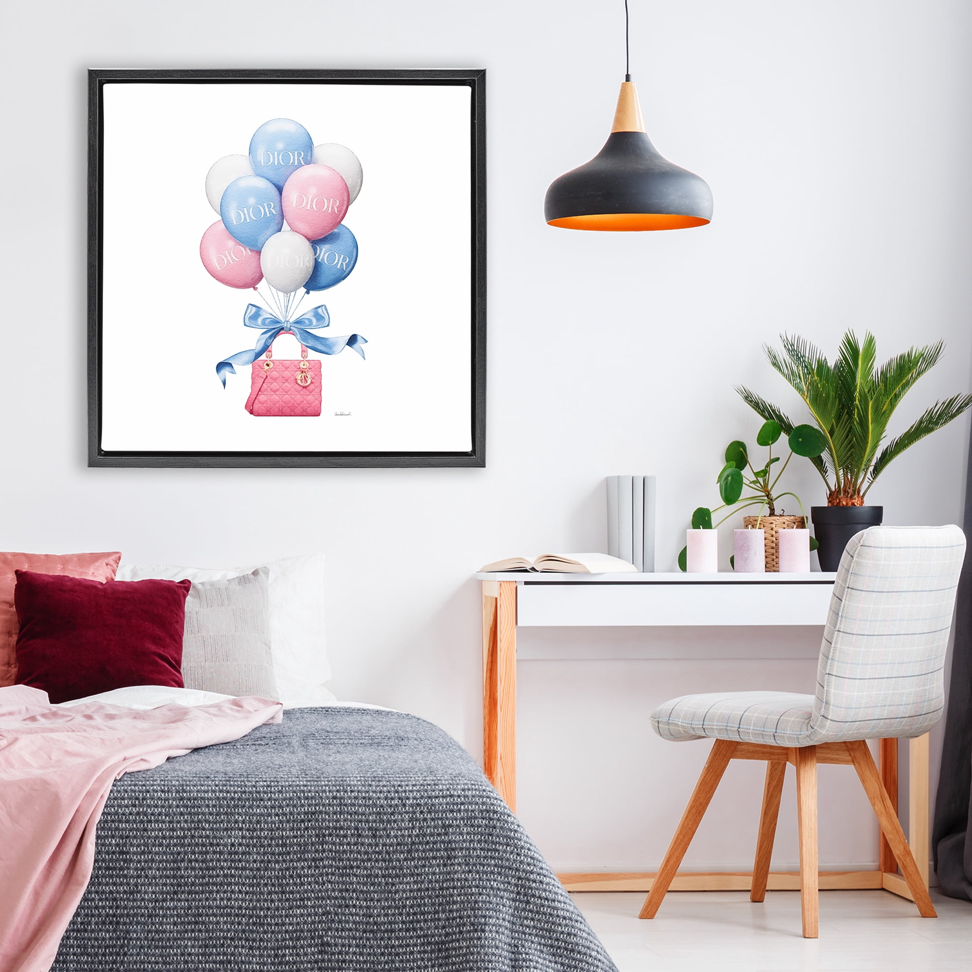 Stupell Industries Pink & Blue Handbag Balloons Black Framed Floater Canvas Wall Art, design by Amanda Greenwood
