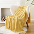 thumbnail image 5 of Yellow Throw Blanket,Mustard Knitted Blanket,Housewarming Gifts,Spring Throws,50"x60", 5 of 8