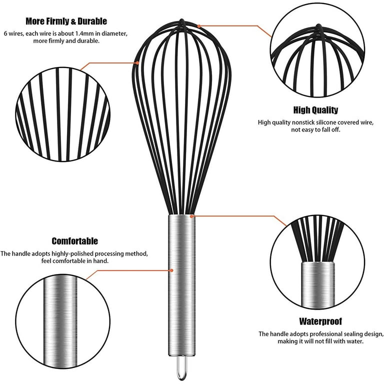  Ouddy 3 Pack Stainless Steel Whisks 8+10+12, Wire