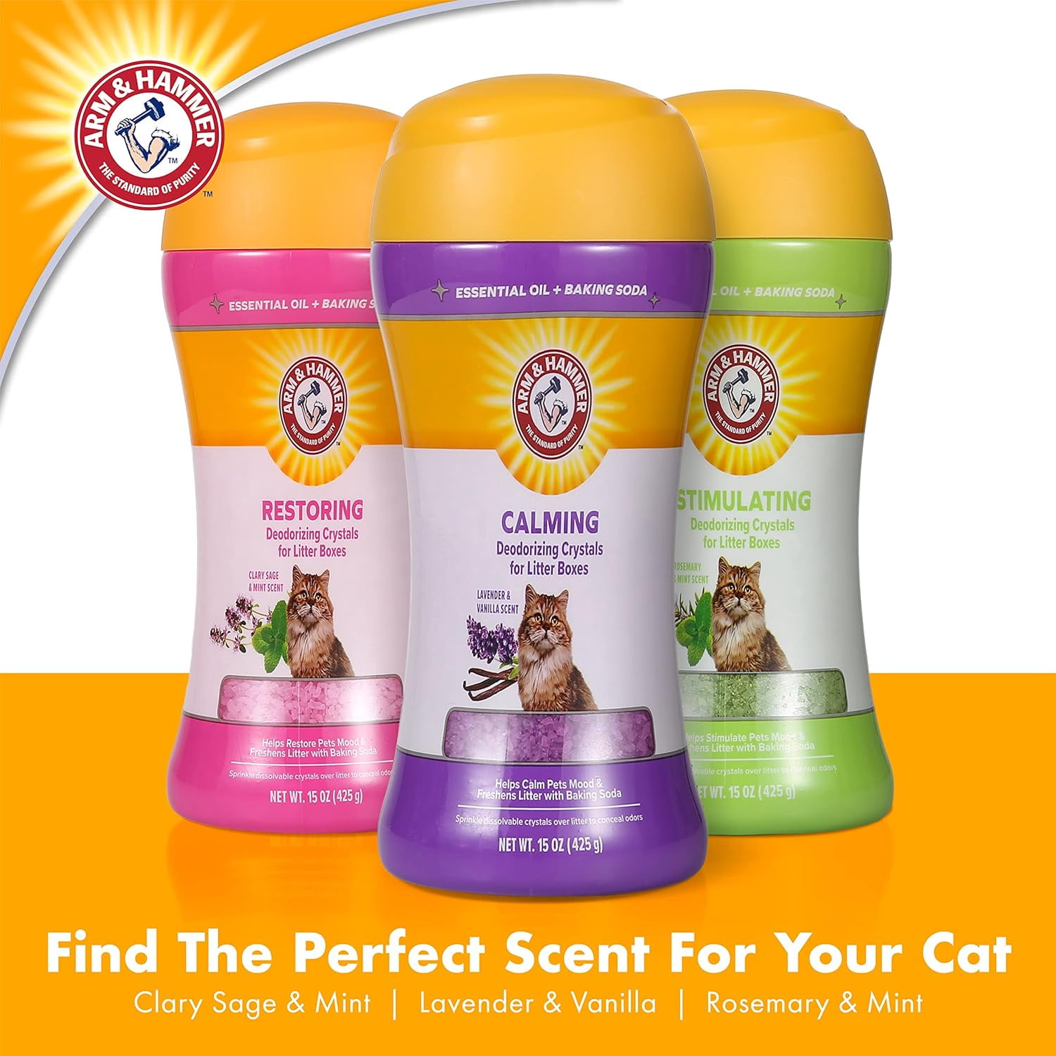 (3 pack) Arm & Hammer Deodorizing Cat Litter Crystals for Litter Boxes, Clary Sage & Mint Scent 15 oz.