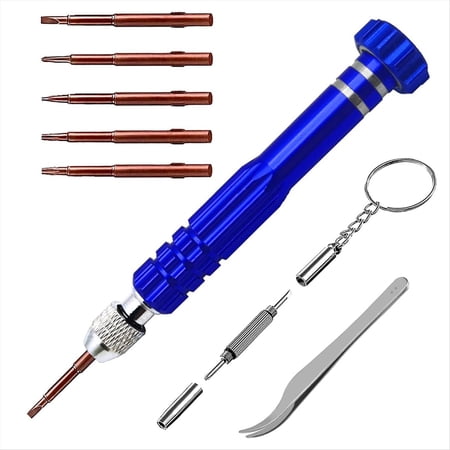 Rollbacks & More 5 in 1 Mini Screwdriver Glasses Repair Kit Magnetic Screwdriver Set for Watches Blue