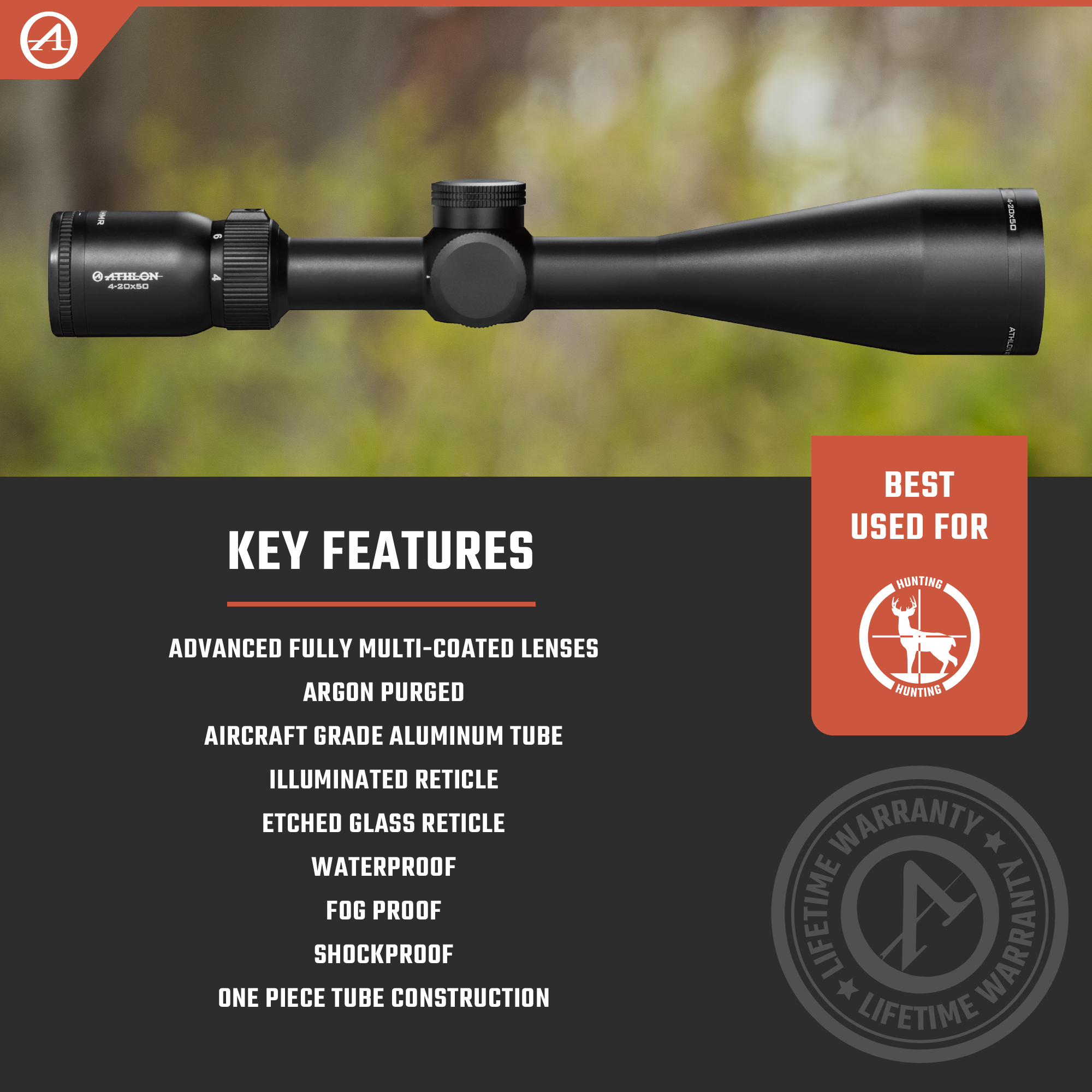Athlon Optics Argos HMR Rifle Scope 4-20x 50mm Illuminated AHMC Reticle Matte Black