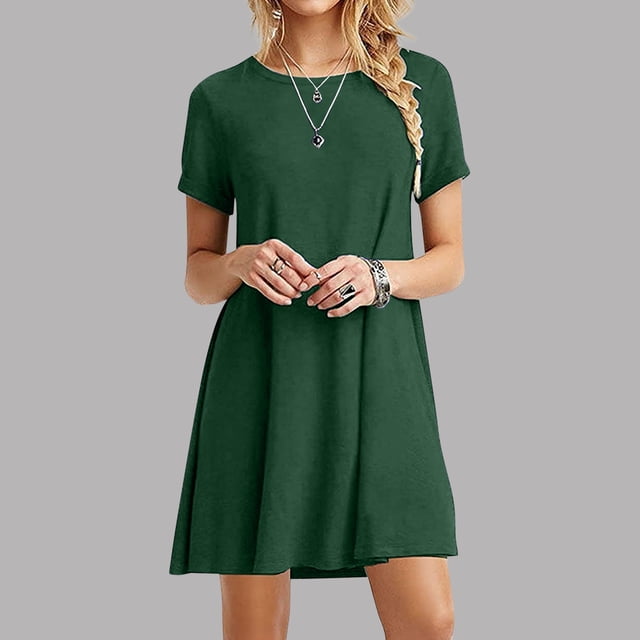 SMihono Robe d'Été Bohème pour Femmes Grande Taille Mode Décontractée Manches Courtes Col Rond Ample Mini Robe